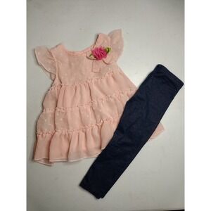 Nannette Garanimals 2Pc Set Toddler Girls 3T Peach Swiss Dot Top Navy Leggings